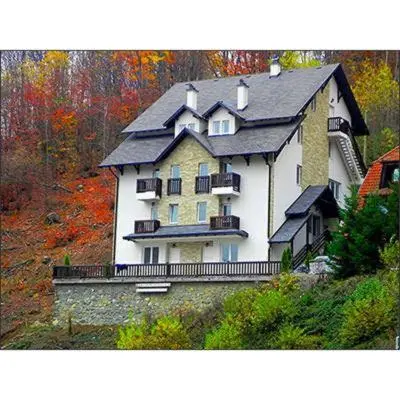 a large white house on top of a hill at Vila Vedrana Apartman Nedeljkovic in Brzeće