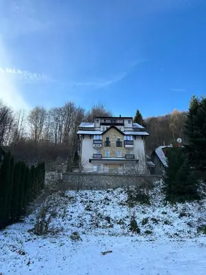 a house in a field with snow on the ground at Vila Vedrana Apartman Nedeljkovic in Brzeće