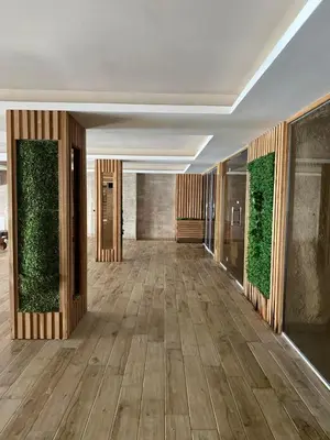 a hallway with green walls in a building at Ski & Spa Apartment N34 Milmari Resort Kopaonik in Kopaonik
