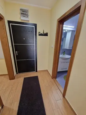 a bathroom with a black door and a sink at Apartman Djole in Brzeće