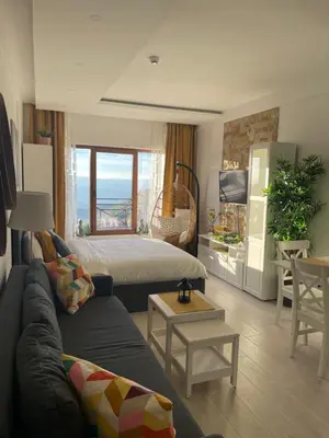 a living room with a couch and a bed and a table at Apartmani Madera in Kopaonik