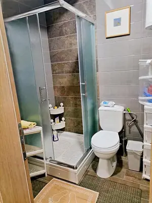 a bathroom with a shower with a toilet at Vidikovac in Vrnjačka Banja