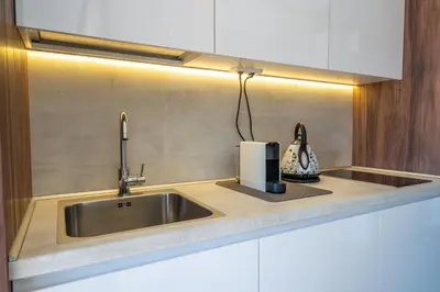 a kitchen counter with a sink and a toaster on it at Vista47 Zoned II Kopaonik in Kopaonik