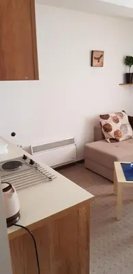 a living room with a couch and a table at Sky Apartman 202 in Kopaonik