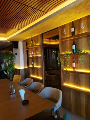 a restaurant with a table and chairs and lights at PleasureLUX MILMARI in Kopaonik