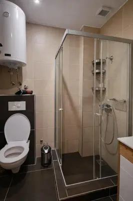 a bathroom with a toilet and a shower at FEMI Kopaonik Apartment, Župa Aparthotel, Kopaonik Center in Kopaonik