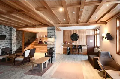 a living room with a couch and chairs and a bar at Luna Apartman, Župa Kopaonik in Kopaonik