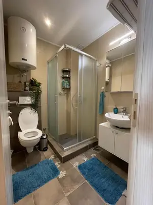 a bathroom with a shower and a toilet and a sink at Lola Apartment - Župa, Kopaonik in Kopaonik