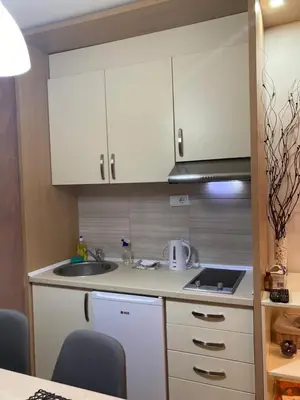 a kitchen with white cabinets and a sink at S Konaci in Kopaonik