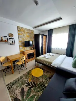 a bedroom with a bed and a table and a couch at Milmari ApartmanVid N57 in Kopaonik