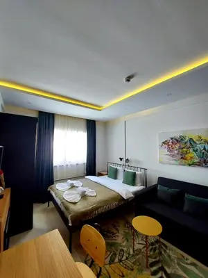 a hotel room with a bed and a couch at Milmari ApartmanVid N57 in Kopaonik