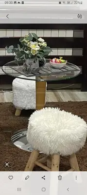 a coffee table with a white fuzzy stool and a table with a glass tableablish at ANASTASIJAKOP in Kopaonik