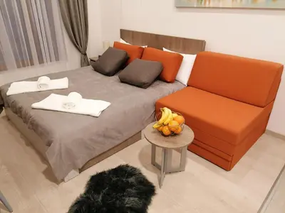 a room with a bed and a couch and a table at Milmari Future Gold Apartmani Kopaonik in Kopaonik