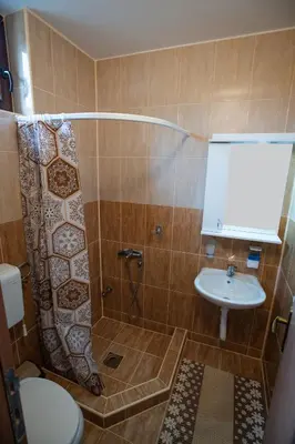 a bathroom with a shower and a sink at Vila Nada in Crni Vrh