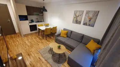 a living room with a couch and a table at Relax apartment Kopaonik in Kopaonik