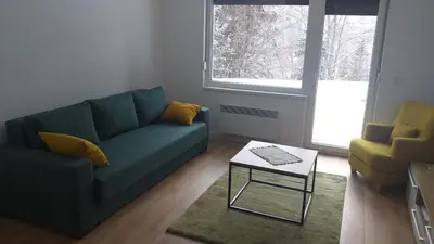 a living room with a couch and a coffee table at Apartmani Šišarka in Kopaonik