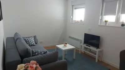 a living room with a couch and a tv at Apartmani Šišarka in Kopaonik