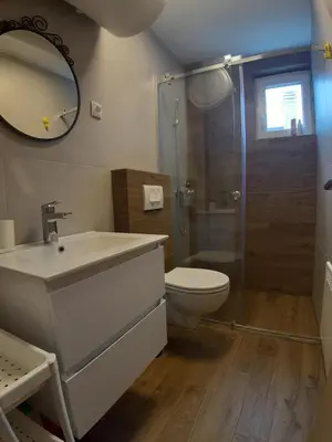 a bathroom with a toilet and a sink and a shower at Ajrin Apartman Kopaonik in Kopaonik