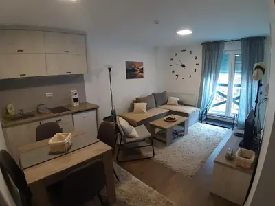 a living room with a couch and a table at Ajrin Apartman Kopaonik in Kopaonik