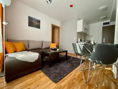 a living room with a couch and a table at Apartments Enzo Kopaonik in Kopaonik