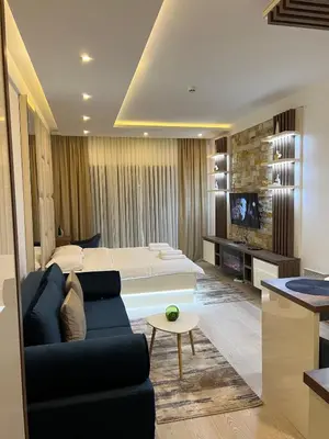 a living room with a bed and a couch at Apartman Holiday in Kopaonik