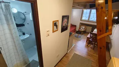 a bathroom with a shower and a sink at Bele staze 85, GONDOLA, Brzeće in Brzeće