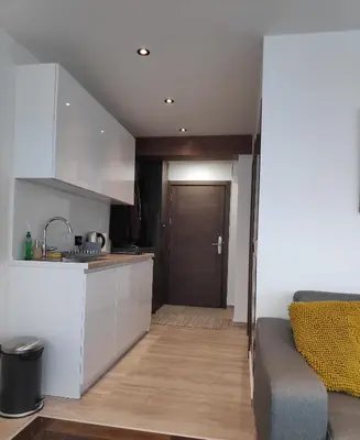 a kitchen and a living room with a couch at Mountain View 19 Zoned II Kopaonik in Kopaonik