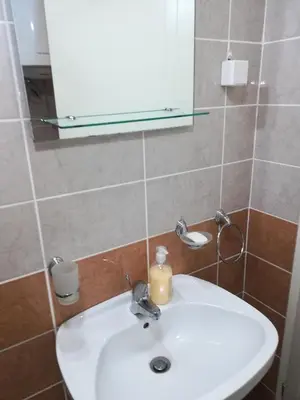 a bathroom with a white sink and a mirror at Apartman 2M Lux in Vrnjačka Banja