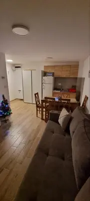 a living room with a couch and a christmas tree at Iznad oblaka B02 in Kopaonik