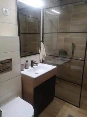 a bathroom with a sink and a shower at Beli Vuk in Kopaonik