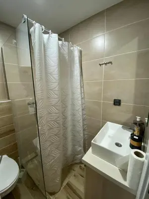 a bathroom with a shower and a sink and a toilet at Milmari Apartman N92 Kopaonik in Kopaonik
