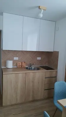 a kitchen with a sink and wooden cabinets at Apartment Nadja in Kopaonik