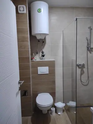 a small bathroom with a toilet and a shower at MILMARI Kop N10 in Kopaonik