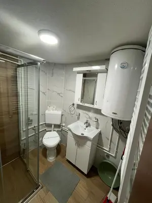 a bathroom with a toilet and a sink and a shower at Vikendica Čeperković #3 in Kopaonik