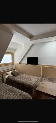 a bedroom with a bed and a television in a attic at Apartmani Dušica Konaci Kopaonik in Kopaonik