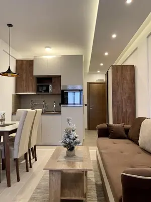 a living room and kitchen with a couch and a table at Milmari N69 in Kopaonik