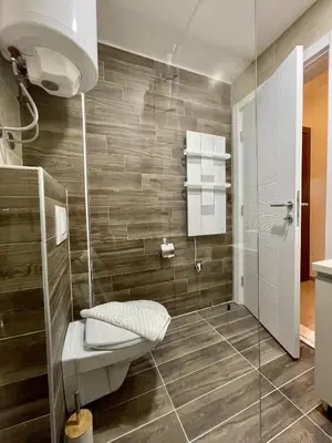 a bathroom with a toilet and a shower at Milmari N69 in Kopaonik