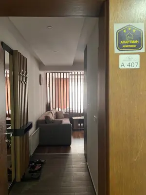 a hallway leading to a living room with a couch at President Kop A 407 in Kopaonik