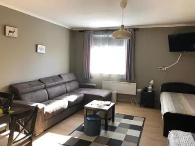 a living room with a couch and a table at Apartman 217 in Kopaonik