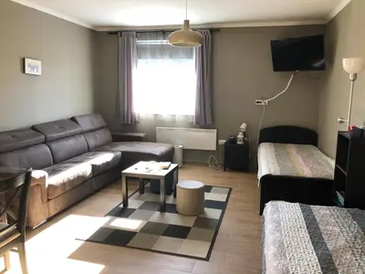a living room with a couch and a table at Apartman 217 in Kopaonik