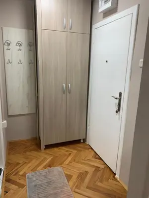 a room with two closets and a white door at Apartman Djuric Paracin in Paraćin