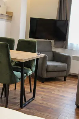 a conference room with a table and chairs and a couch at Apartmani Sorak Kopaonik, Studio Apartman A10 in Kopaonik