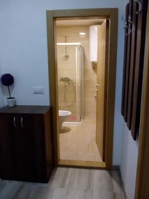 a bathroom with a shower and a toilet and a sink at Apartman Mihajlovic in Soko Banja