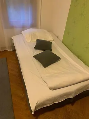 a large white bed with two pillows on it at Happy Moments in Vrnjačka Banja