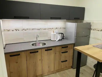 a kitchen with a sink and a refrigerator at DREAM house in Paraćin