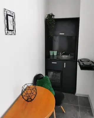 a dining room with a table and a sink at My Place Apartmani in Krivi Vir