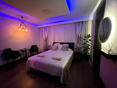 a bedroom with a bed with two pillows on it at STUDIO DJORDJO in Kruševac