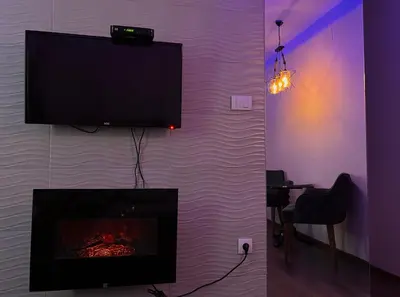 a living room with a tv and a fireplace at STUDIO DJORDJO in Kruševac