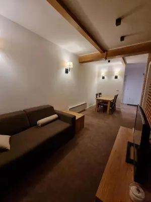 a living room with a couch and a table at Apartman Zupa 112 in Kopaonik