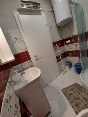 a small bathroom with a sink and a toilet at Apartman Bane in Soko Banja